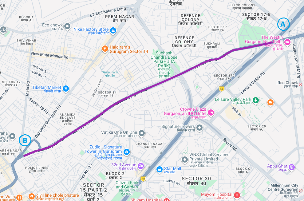 IFFCO Chowk to GGN Bus stand (M.G Road) - 3.76KM